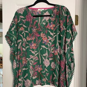 Jade Green Floral Blouse with Pink and Purple Details